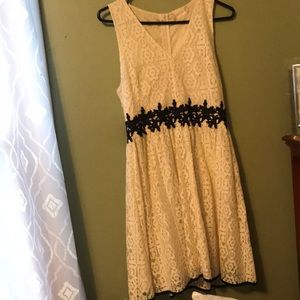 Tan and black lace dress